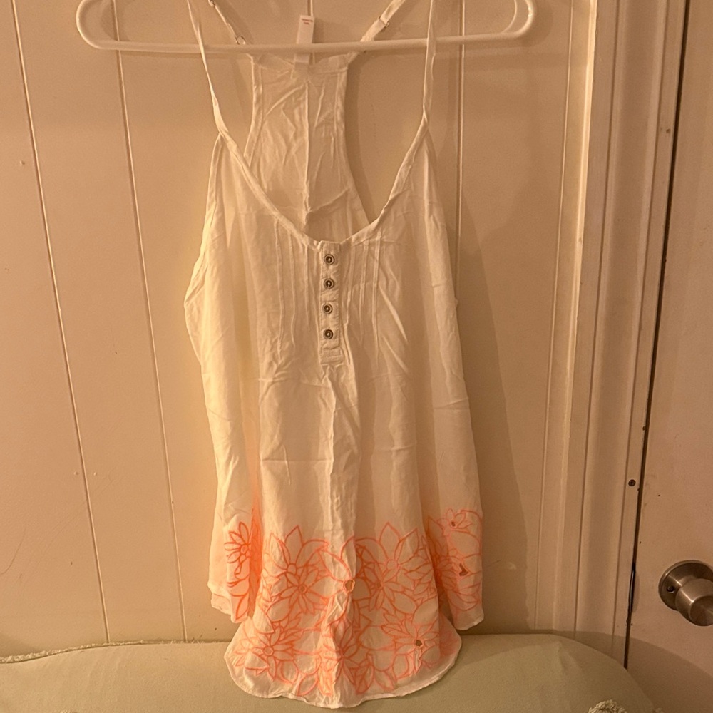 Xhilaration White Tank Top with Orange Floral Hem